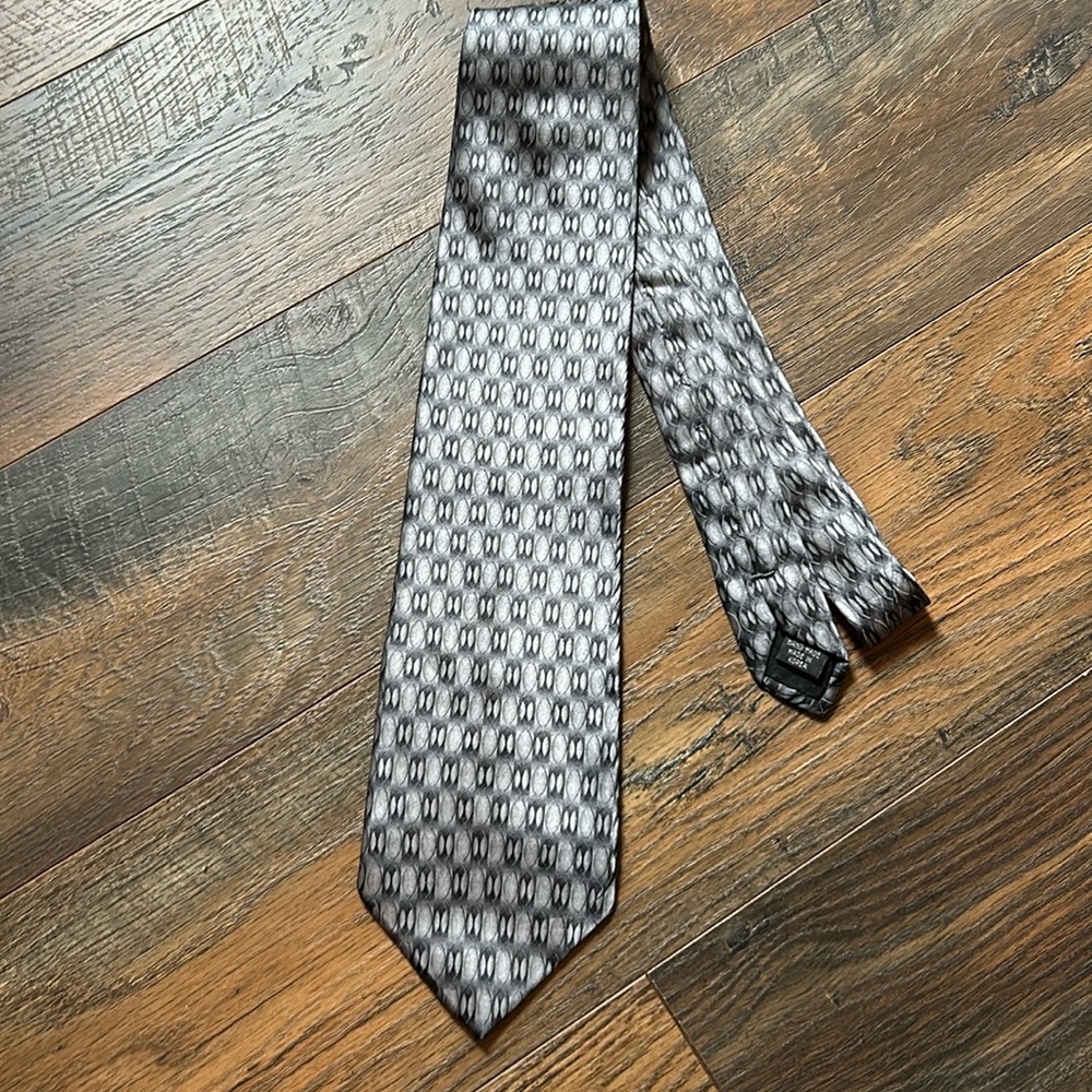 Bruno Rossi 100% Silk Silver Black Vintage Tie Hand Made